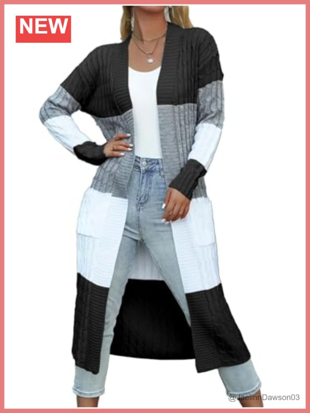 Chunky Cable Knit Color Block Duster Cardigan Sweater